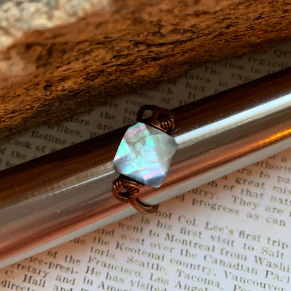 Copper Wire Wrapped Artesian Ring Dark Stone Fier… - image 8